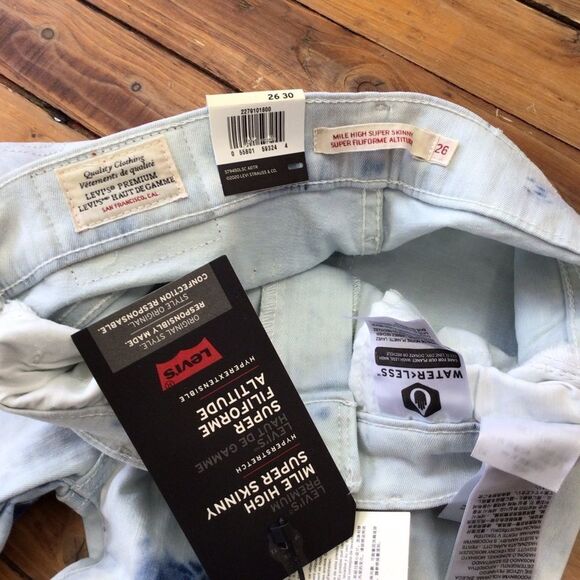 LEVI’S acid wash jeans mile stretch high super skinny high rise toe dye waist 26 - Picture 5 of 10